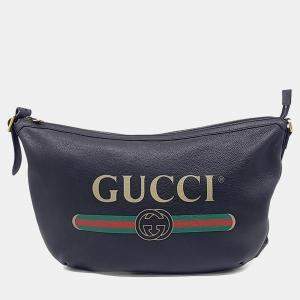 Pre Owned Gucci Black Leather Half Moon Hobo Bag