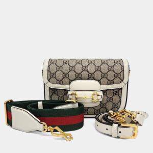 Pre Owned Gucci Beige White PVC Horsebit 1955 Mini Bag