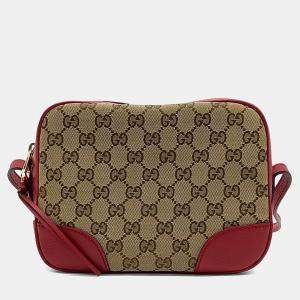 Pre Owned Gucci Beige Red Fabric Jacquard Crossbody Bag