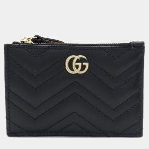 Pre Owned Gucci Black Leather Marmont Card Holder