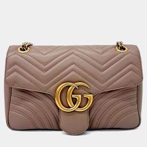 Pre Owned Gucci Pink Leather Marmont Matrasse Shoulder Bag