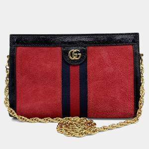 Pre Owned Gucci Black Red Suede Ophidia Gg Shoulder Bag