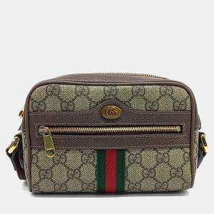 Pre Owned Gucci Beige Brown PVC Ophidia Supreme Mini Crossbody Bag