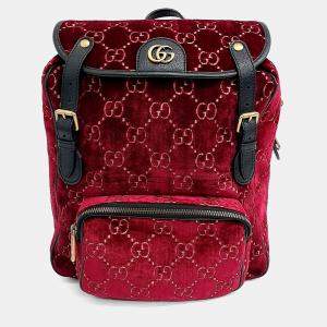 Pre Owned Gucci Red Velvet Velvet Marmont Backpack