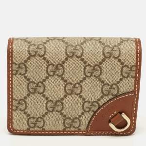 Pre Owned Gucci GG Emblem Beige/Brown Supreme Canvas and Leather Bifold Wallet