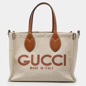 Pre Owned Gucci Brown Medium Canvas Logo Tote