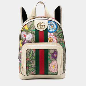 Pre Owned Gucci Brown Small GG Supreme Flora Ophidia Backpack