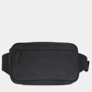 Pre Owned Gucci Black Rubber Effect GG Belt Bag