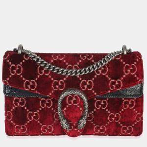Pre Owned Gucci Red Cipria GG Velvet Medium Dionysus Bag