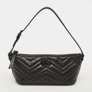 Pre Owned Gucci GG Marmont Black Matelasse Leather Pochette Bag