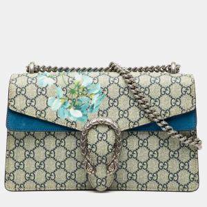 Pre Owned Gucci Blue Brown Small GG Supreme Blooms Dionysus Shoulder Bag