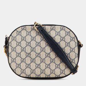 Pre Owned Gucci Blue Brown Mini GG Supreme Chain Crossbody