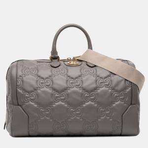 Pre Owned Gucci Grey Medium GG Matelasse Leather Duffle Bag