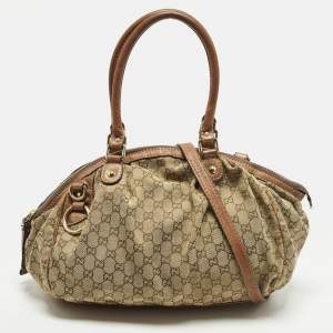 مملوكة مسبقًا Gucci Sukey Medium Beige/Bronze GG Canvas and Leather Bag
