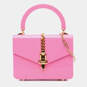 Pre Owned Gucci Pink Mini Acrylic Sylvie 1969 Top Handle Bag