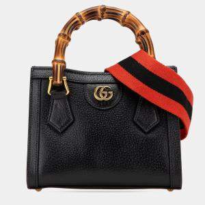 مم لوكة مسبقًا Gucci Black Small Calfskin Bamboo Diana Satchel