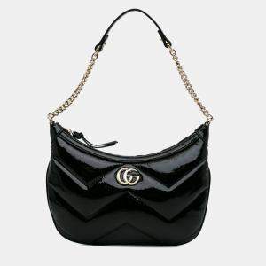 Pre Owned Gucci Black GG Marmont Matelasse Patent Shoulder Bag