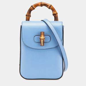 مملوكة مسبقًا Gucci Blue Mini Calfskin Bamboo Top Handle Bag