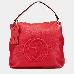 مملوكة مسبقًا Gucci Red Large Pebbled Calfskin Soho Convertible Hobo