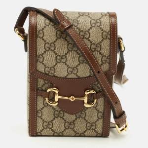 Pre Owned Gucci Horsebit 1955 Brown/Beige GG Supreme Canvas Crossbody Bag