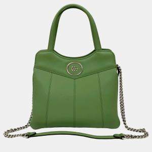 Pre Owned Gucci Green Small Leather Petite GG Tote