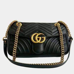 مملوكة مسبقًا Gucci Black Medium GG Marmont Matelasse Leather Shoulder Bag