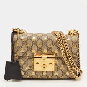مملوكة مسبقًا Gucci Padlock Small Black/Beige GG Supreme Canvas and Leather Shoulder Bag
