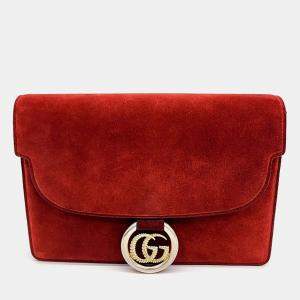 Pre Owned Gucci Red Suede Shoulder Bag