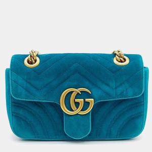 Pre Owned Gucci Blue Velvet Velvet Matrasse Mini Shoulder Bag