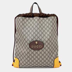 Pre Owned Gucci Beige Brown PVC Tote Backpack