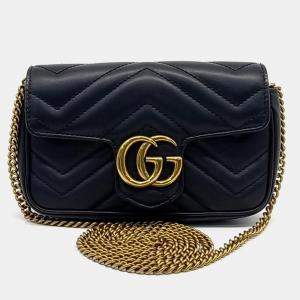 Pre Owned Gucci Black Leather Matrasse Super Mini Crossbody Bag