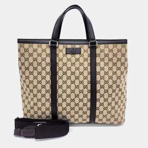 Pre Owned Gucci Beige Canvas Jacquard Tote and Shoulder Bag