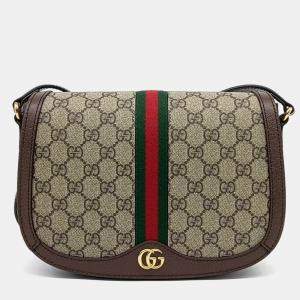 Pre Owned Gucci Beige/Brown Coated Canvas Ophidia GG Crossbody Bag
