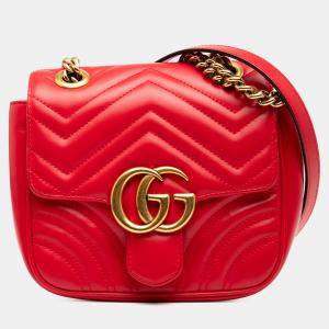 Pre Owned حقيبة كروس غوتشي جي جي مارمونت جلد ماتيلاسي أحمر صغيرة