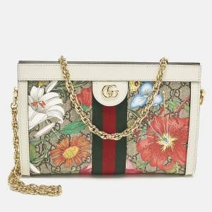 Pre Owned Gucci Ophidia Small Multicolor GG Supreme Canvas and Leather Flora Shoulder Bag