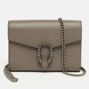 مملوكة مسبقًا Gucci Crystal Dionysus Grey Leather Wallet On Chain