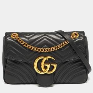 مملوكة مسبقًا Gucci GG Marmont Medium Black Matelassé Leather Shoulder Bag