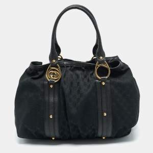 Pre Owned Gucci Interlocking G Black GG Canvas and Leather Tote