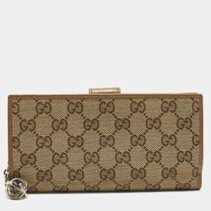 مملوكة مسبقًا Gucci GG Twins Beige/Brown GG Canvas and Leather French Flap Wallet