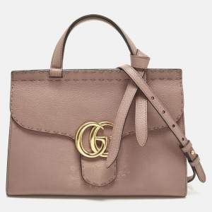 Pre Owned Gucci GG Marmont Medium Old Rose Leather Top Handle Bag