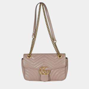 مملوكة مسبقًا Gucci Porcelain Rose Matelasse Calfskin Medium GG Marmont Shoulder Bag