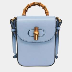 مملوكة مسبق ًا Gucci Blue Leather Bamboo Backpack Handbag Shoulder Bag 