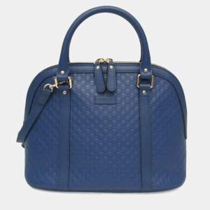 Pre Owned Gucci Microguccissima Micro GG Blue Leather Handbag Shoulder Bag 