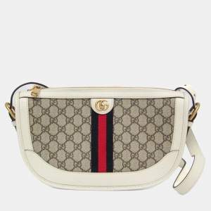 Pre Owned Gucci Ophidia Beige, White Leather Gg Supreme Shoulder Bag 