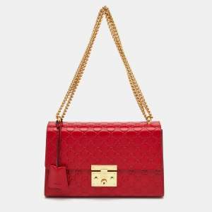 Pre Owned Gucci Padlock Red Medium Guccissima Leather Shoulder Bag