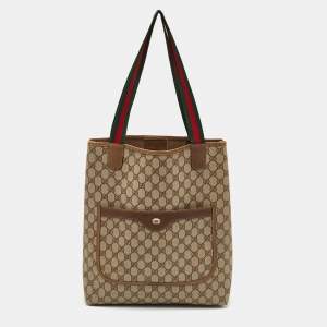 مملوكة مسبقًا حقيبة يد غوتشي خطوط شيري ويب قماش سوبرين جلدي GG بيج/بني