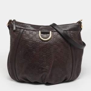 Pre Owned حقيبة غوتشي كروس غوتشيسما جلد بني داكن دي-رينغ