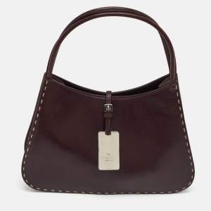مملوكة مسبقًا Gucci Topstitch Dark Brown Leather Hobo