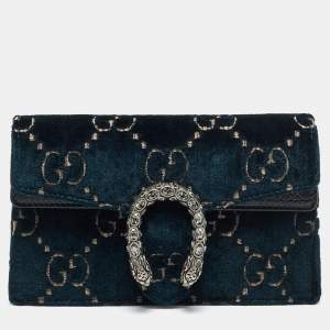 مملوكة مسبقًا Gucci Dionysus Crystal Super Mini Black/Teal Green GG Velvet and Patent Leather Bag