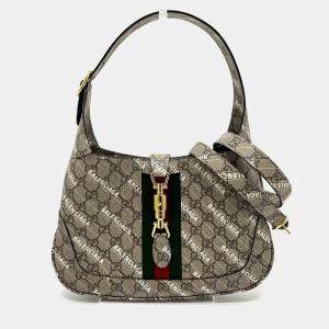 Pre Owned Gucci Balenciaga The Hacker Project Jackie 1961 2-Way Handbag In Gg Supreme Canvas Beige